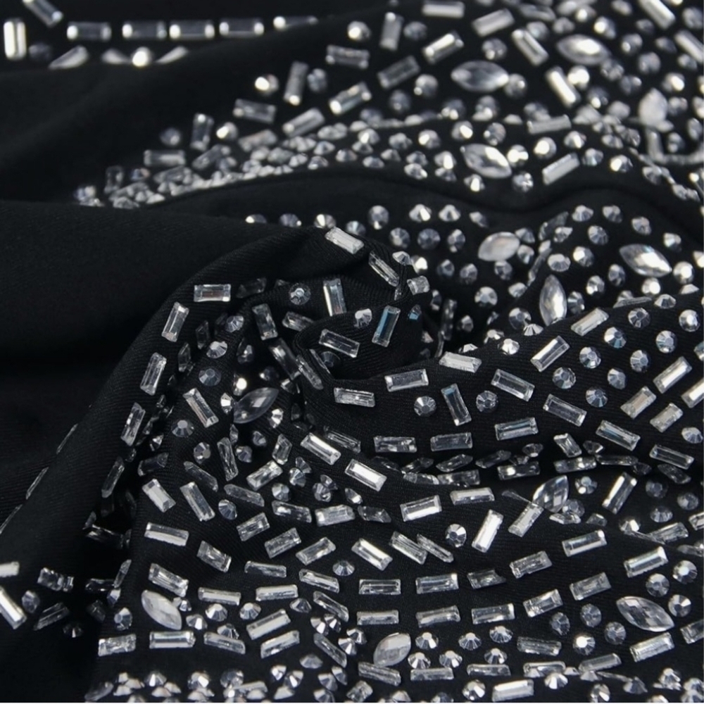 Holiday Party Black Embellished Beaded Romper V-Neck Halter Stretchy - Picture 15 of 15